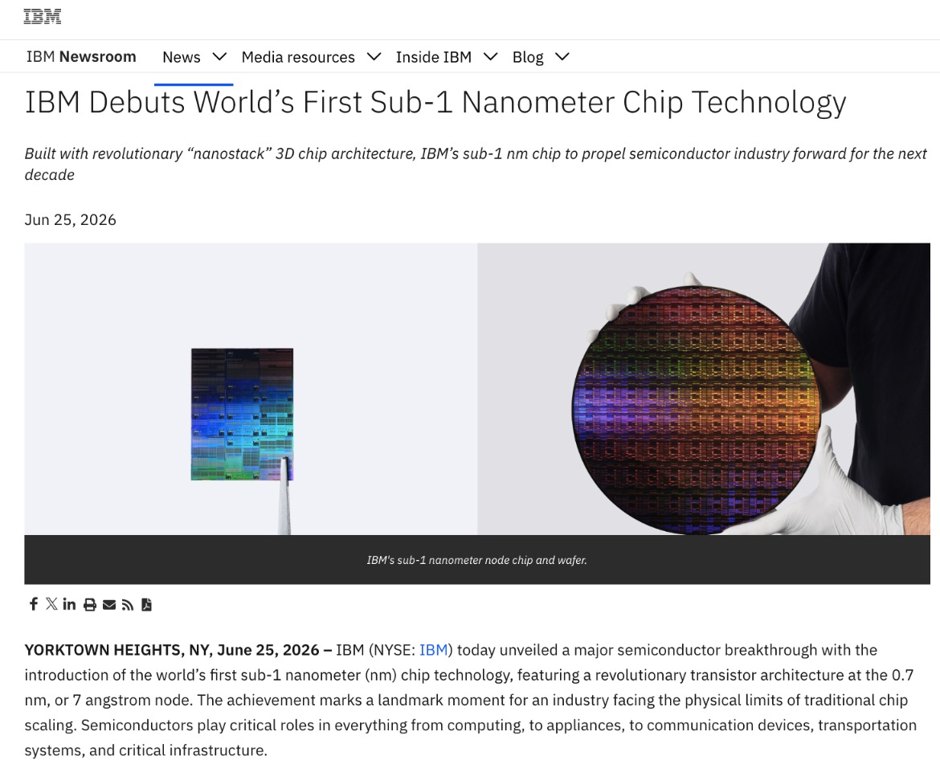 IBM开创“亚1纳米”芯片时代:指甲盖大小塞进千亿晶体管